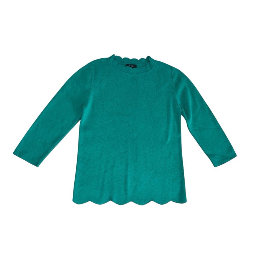 New Nordstrom Halogen Scallop Edge Green Sweater Cotton Blend Small Petite